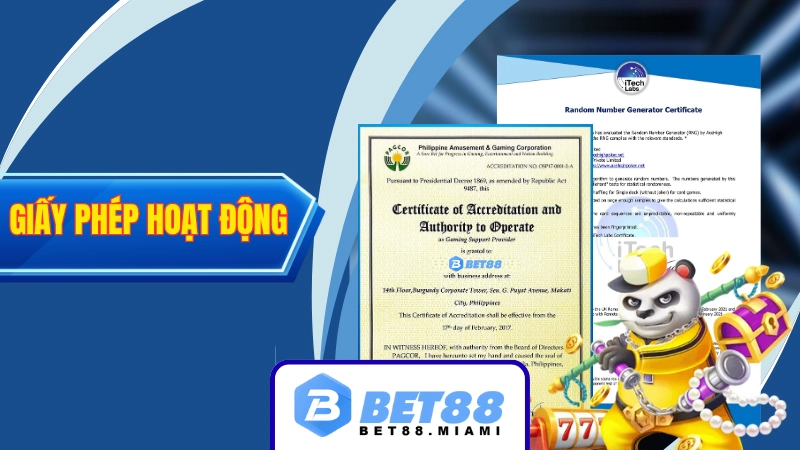 Giấy phép hoạt động BET88